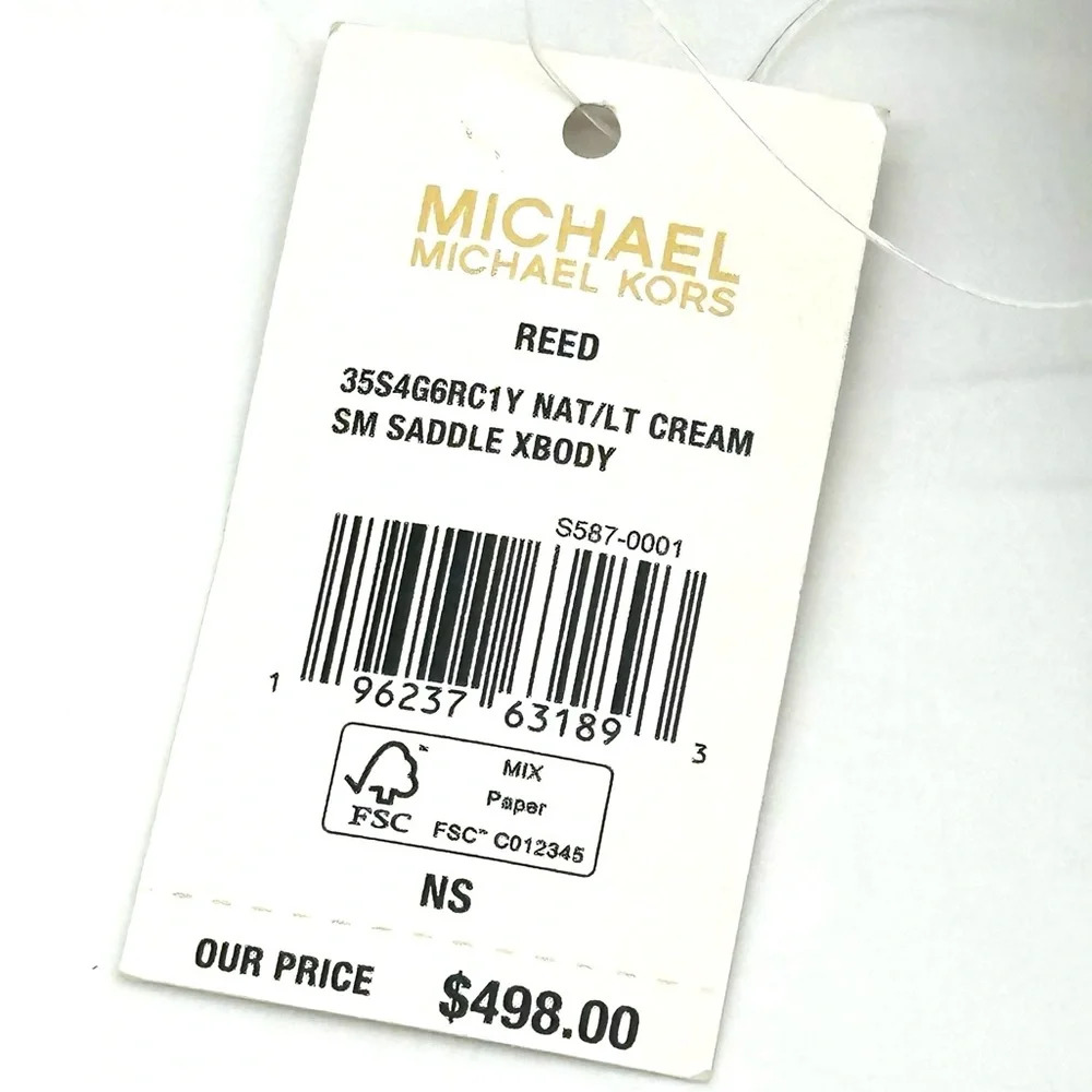 Michael Kors Small Reed Leather Saddle Crossbody Bag Snakeskin Nat/Light Cream - Picture 10 of 10